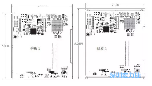 如圖11所示在兩種拼板中PCB單元的邊條位置不同，拼板1中邊條在長邊方向，而拼板2中邊條在短邊方向-深圳宏力捷